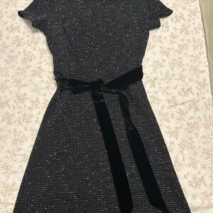 LOFT Black A-Line Flutter Sleeve Midi Dress